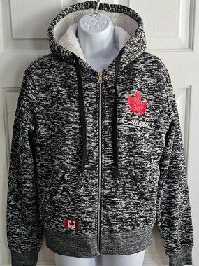 NWT Womens So Nice Canadian Design Fleece Lined Grey White Hoodie Unisex Medium
